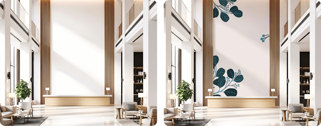 Hotel lobby wall art graphics printing